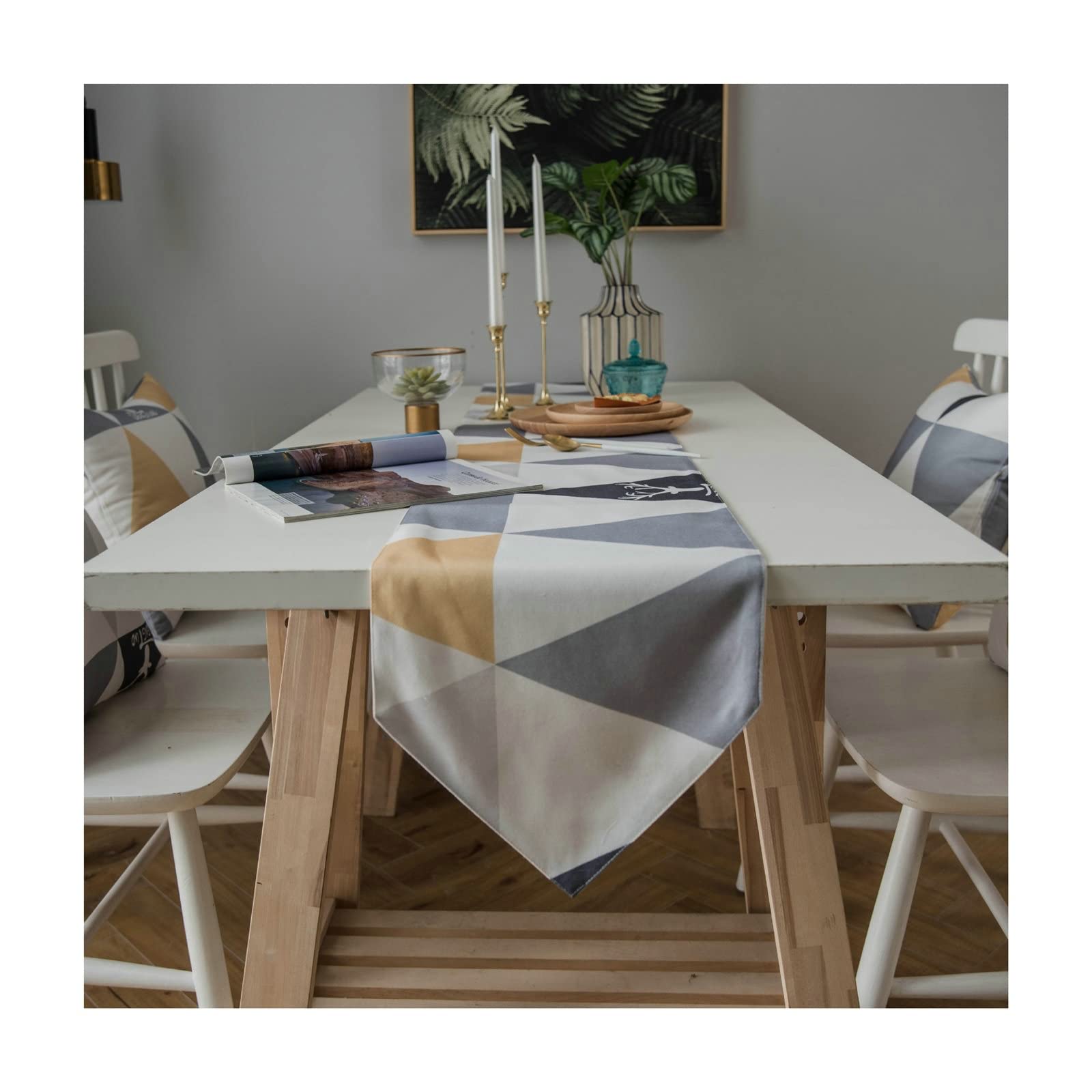 Chemin de table de Noël géométrique polyester décoration table longue jaune - 8