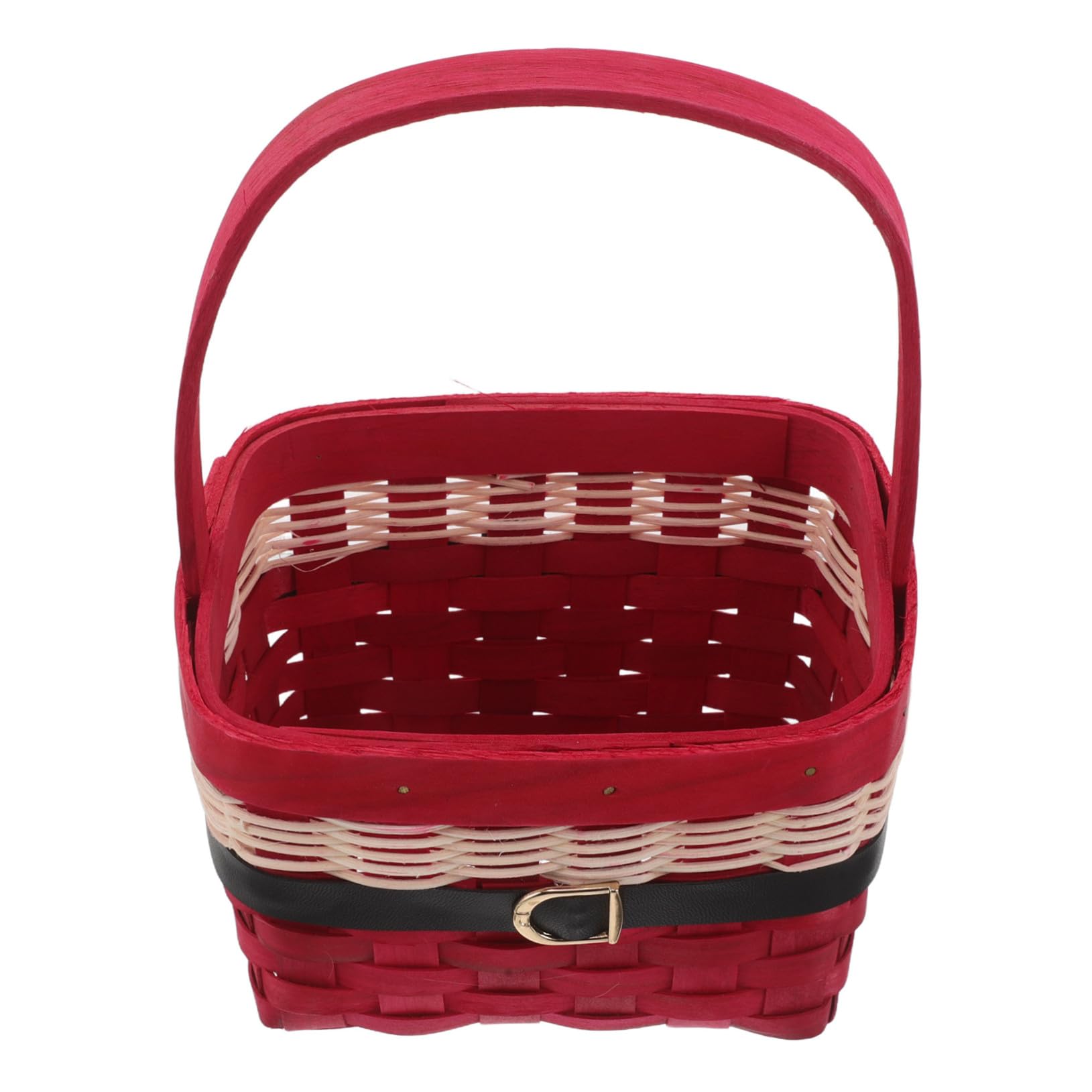Cesta Navideña Decorativa Cuadrada Tejida Mano con Asa Organizador Portátil para Frutas y Regalos Cesta de Almacenamiento Resistente para Mesa y Despensa