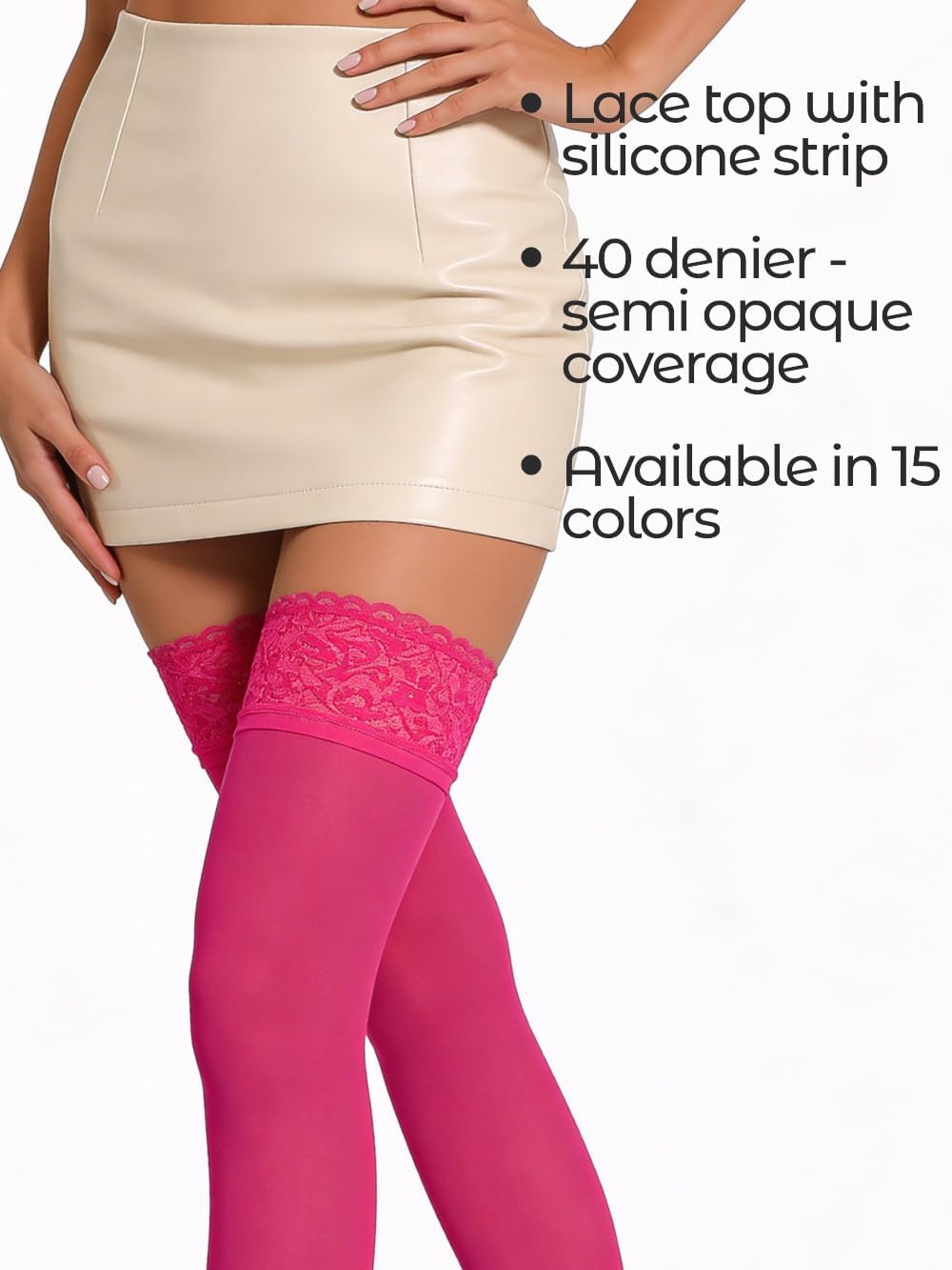 Mila Marutti Opaque Thigh High Stockings for Women | Solid Color Thigh Highs | Colored Stockings for Garter Belts