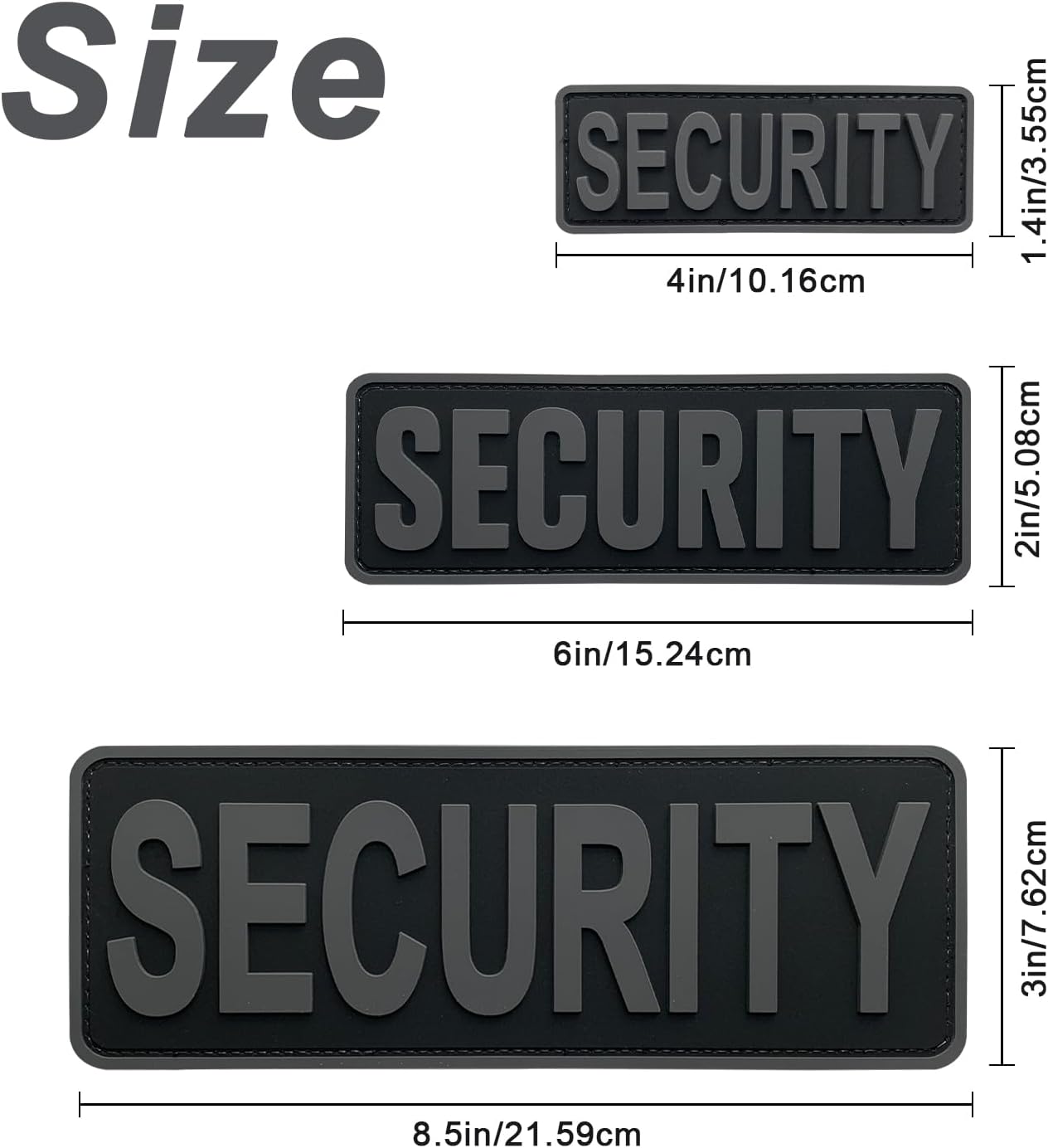 3Pcs PVC Security Patch with Hook Fastener Back for Hats Caps Vests Jackets Bags Backpacks (3 Pack, 1Pcs 4" x 1.4", 1Pcs 6" x 2", and 1Pcs 8.5" x 3")