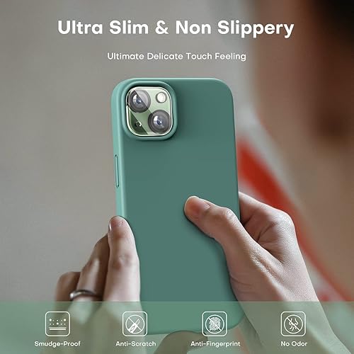 Miniatura 6 de TOCOL Funda 5 en 1 para iPhone 13, con 2 protectores de pantalla + 2 protectores de lente de cámara, funda de silicona líquida para iPhone 13, verde