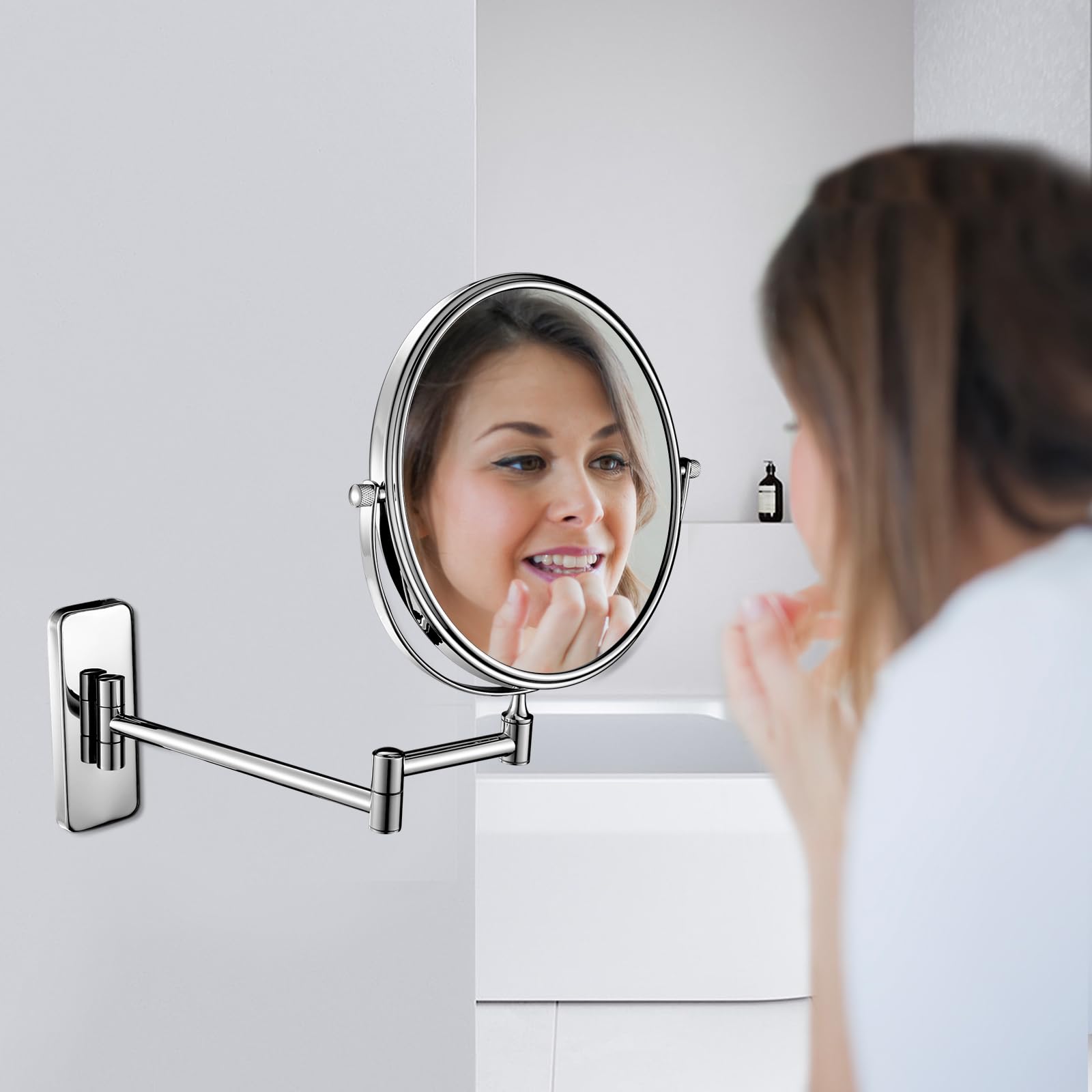 Nicesail Specchio cosmetico da parete con ingrandimento 7X – Specchio da trucco estensibile – Rotazione di 360° – Specchio da barba da montare a parete – Specchio ingranditore per bagno – Cromato
