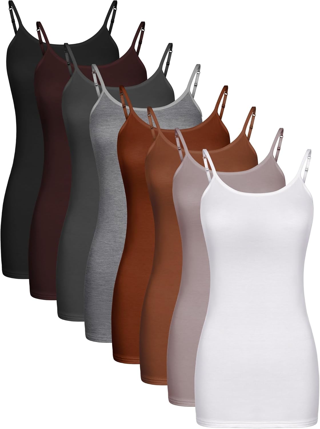 Geyoga 8 Pack Long Tank Tops for Women, Long Camisoles Workout Tops Adjustable Spaghetti Strap Women's Camis Undershirts