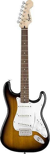 Miniatura 4 de Paquete de guitarra Squier by Fender Stratocaster para principiantes, diapasón de laurel, color marrón Sunburst, con bolsa Gig Bag, amplificador,