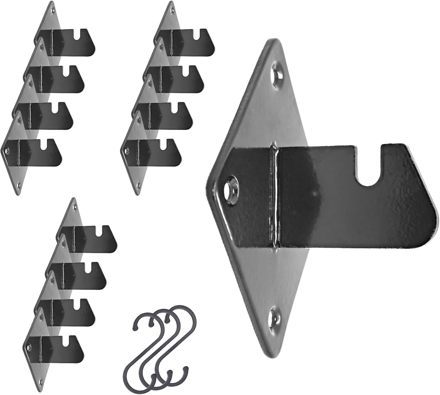 Gridwall Wall Mount Brackets, 12-Pack – Low-Profile Black Powder-Coated Steel – Fits Gridwall & Slatgrid Panels – Heavy-Duty Mounting Hardware + 3 S Hooks