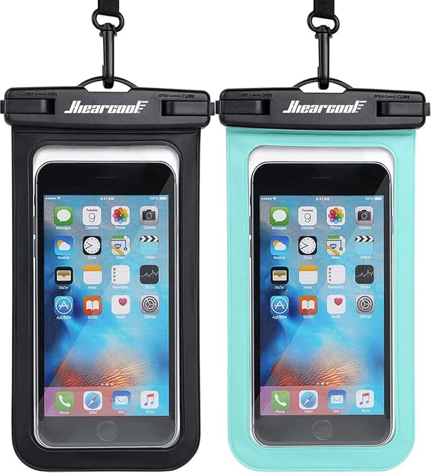 Hiearcool Waterproof Phone Pouch, IPX8 Waterproof Phone Case for iPhone 17/16/15/14 Pro Max, Cell Phone Dry Bag for Beach &amp; Cruise Essentials, Touch Screen, Lanyard Included, 2 Pack (Fits Up to 8.9”)