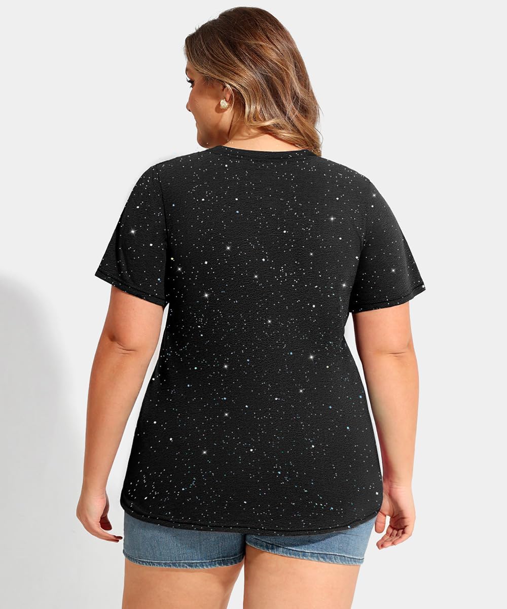 CARCOS Plus Size Tops for Women Short Sleeve Shirts Basic Tee Solid Color Blouse V Neck Tunic Loose Fit Tshirts Summer XL-5XL - Image 3