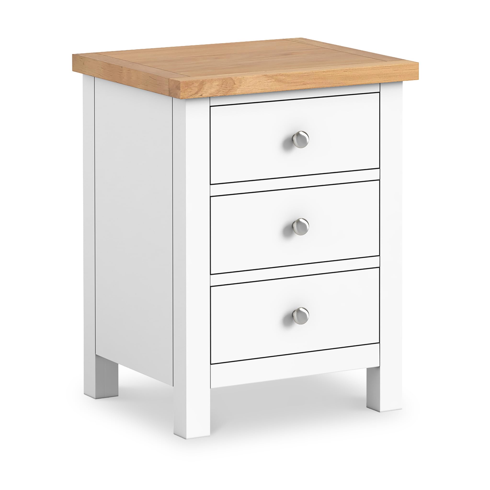 Farro XL White Bedside Table Cabinet Units with Oak Top | Roseland Furniture Large Solid Wood Painted Side End Night Stands with 3 Drawer Storage for Bedroom Bathroom or Office | Fully Assembled โ image 1