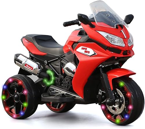 TAMCO Ride on motocicleta para niños, 3 ruedas centelleantes eléctrico paseo en juguete, 12 V niños motocicleta (rojo)