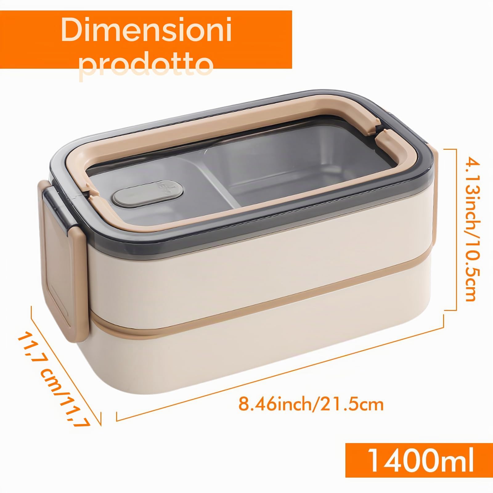 Bento Lunch Box 2 ripiani con scomparti: contenitore per il pranzo per adulti, in acciaio inox premium, senza BPA, con posate, ideale per i viaggi, adatto al microonde, per il pranzo Meal Prep