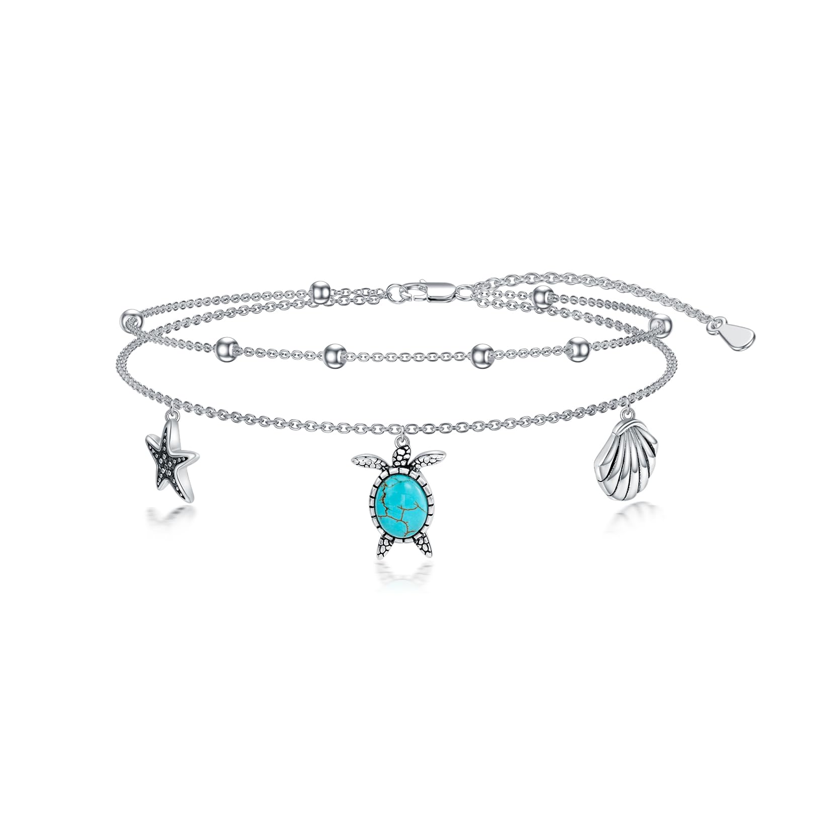 Tobillera de tortuga marina de plata 925 y turquesa para mujer 8