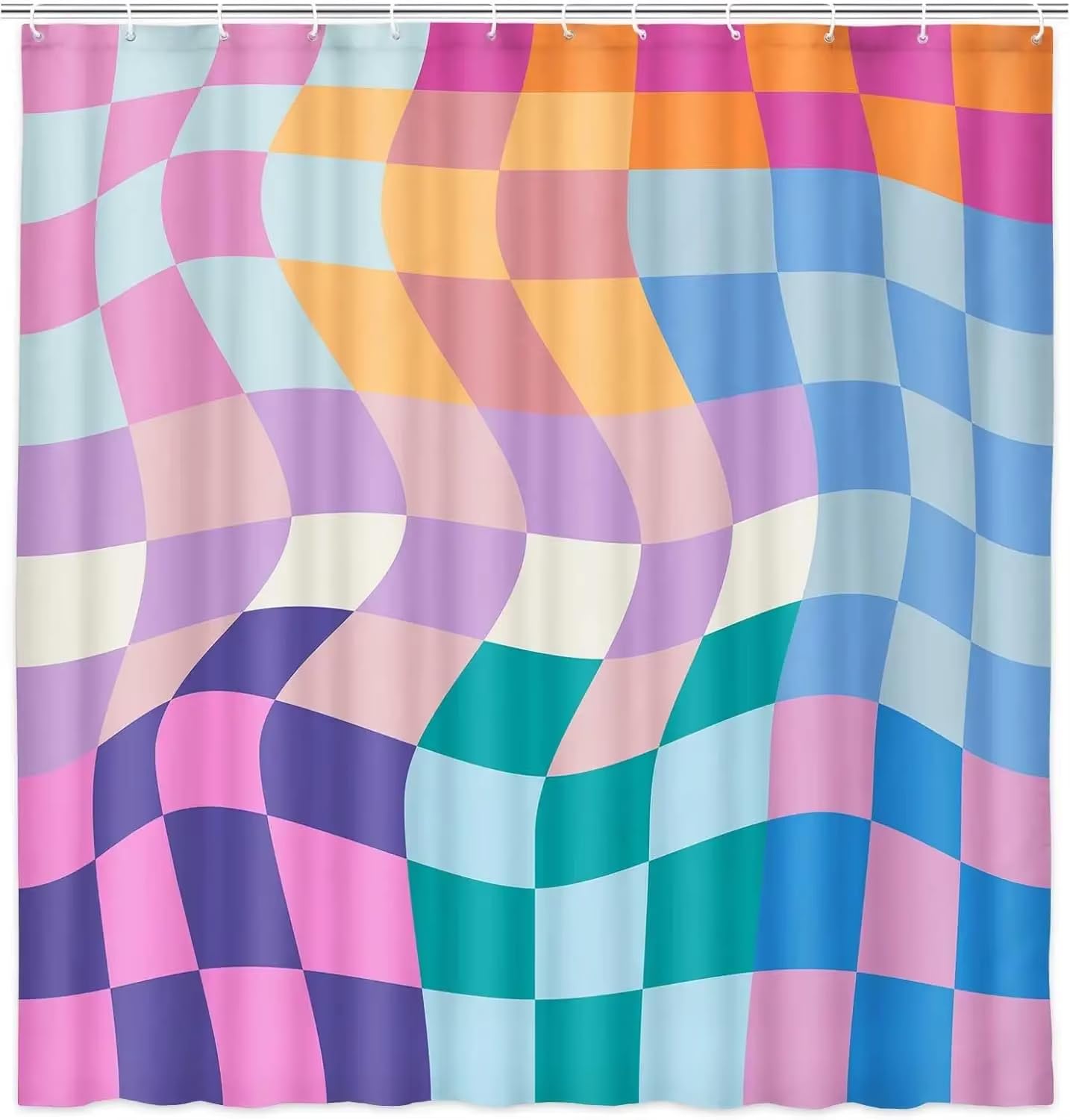KELAIMI Wavy Checkerboard Shower Curtain,Odern Abstract Retro Bathroom Curtains,Aesthetic Waterproof Polyester Fabric Bathtub Curtains with Hooks Style 5 180X180Cm