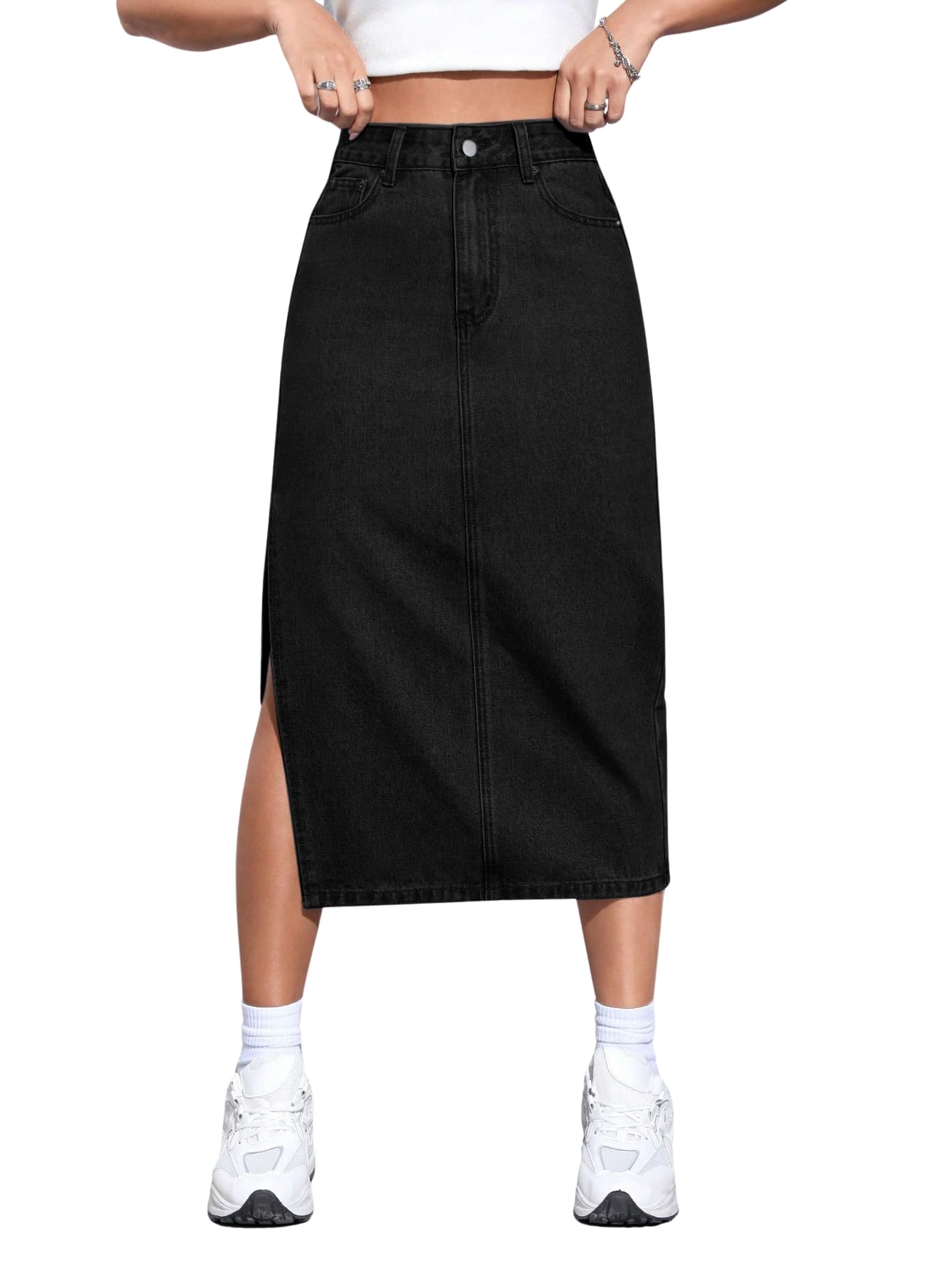 aahwan Solid High Waist Side Slit Denim Skirt for Women's & Girl's-picture-31
