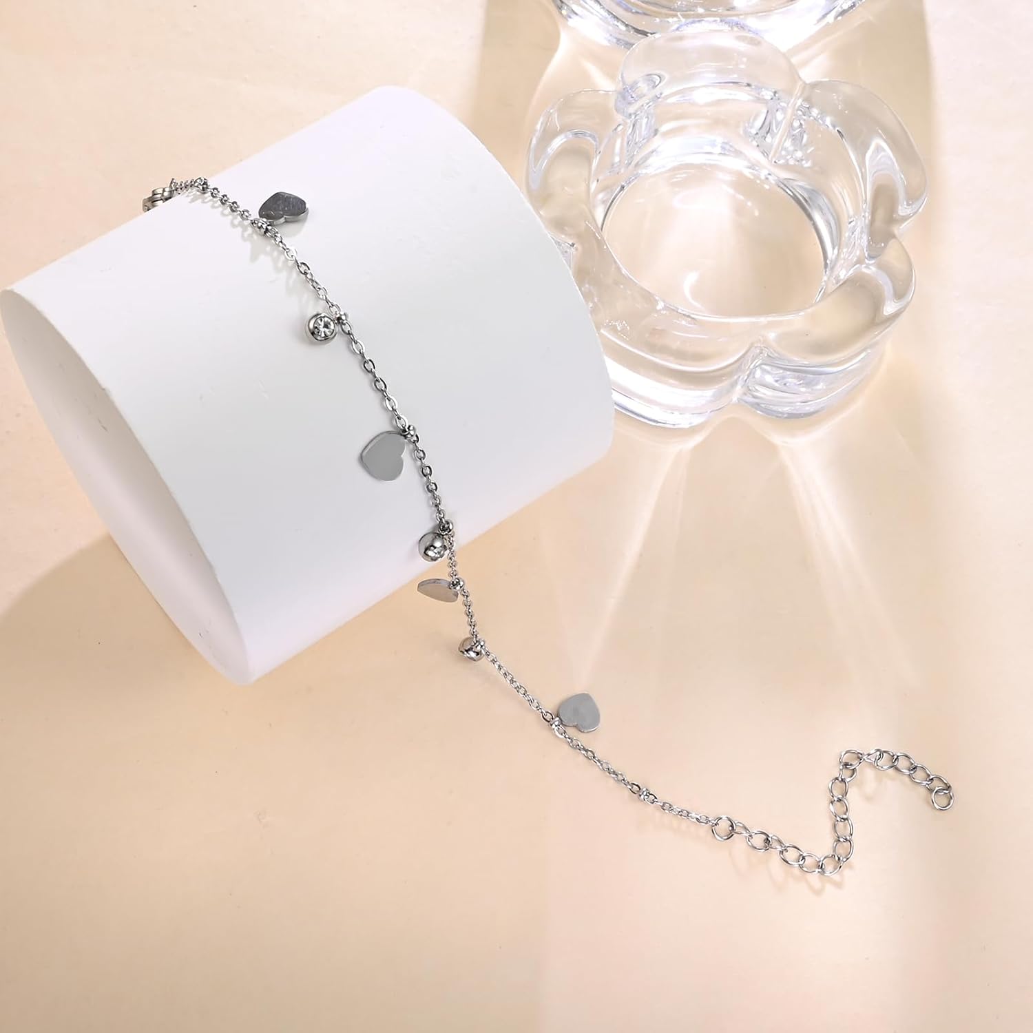 Hypoallergenic Heart Charm Bracelet for Women - Adjustable Silver Chain with Sparkling Charms, Elegant Jewelry for Everyday & Valentine’s Day Gifts - Image 5