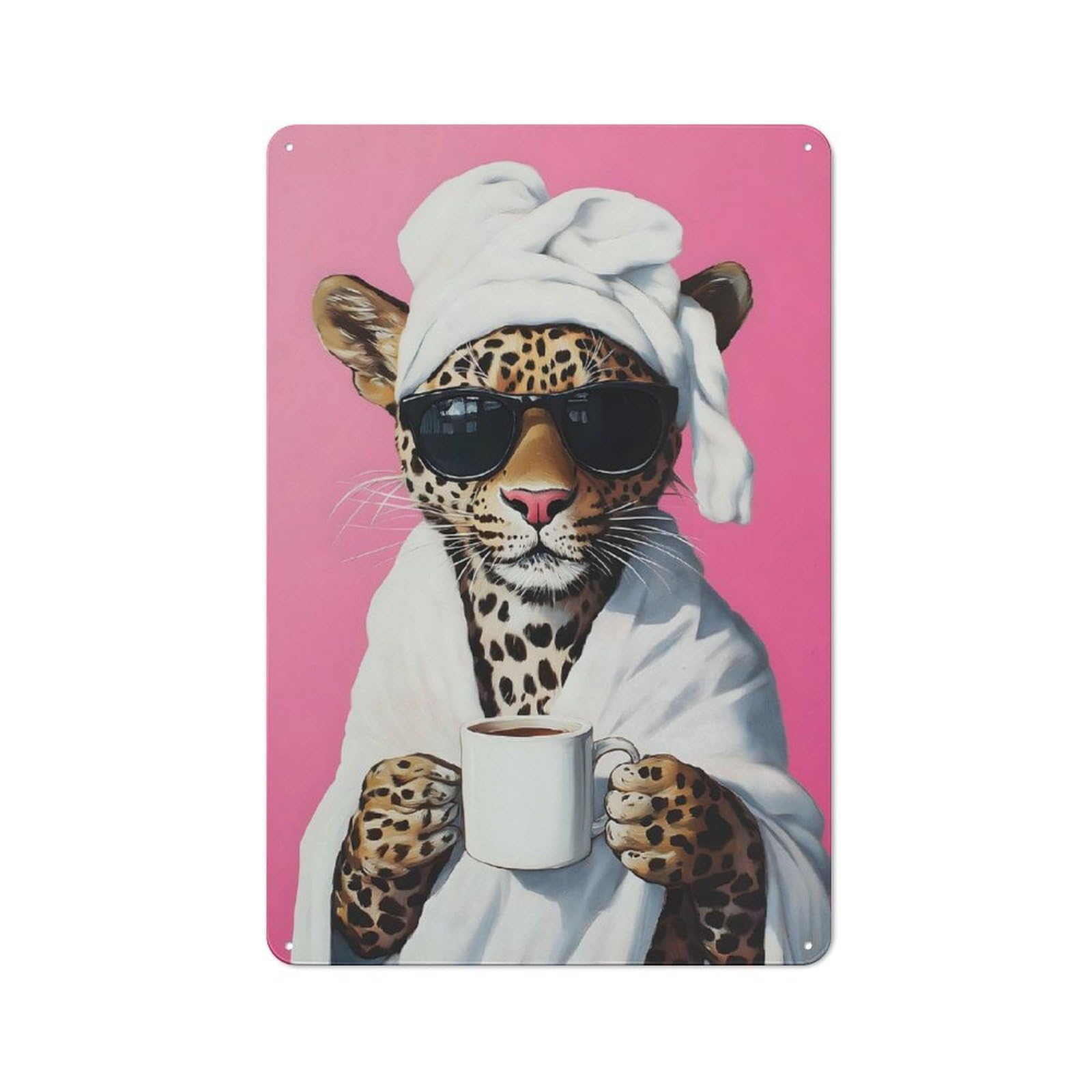 Junmoney Leopard In A Robe Retro Metal Wall Sign 30X20cm For Man Cave Or Games Room, A Housewarming Gift For Games Room Collectors