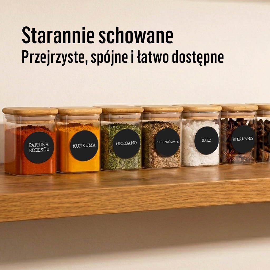 Deco Haus® zestaw 20 Pojemników na Przyprawy [+ ETYKIETY] 160ml - Pojemniki na Przyprawy z Drewnianą Pokrywką - Zestaw do Przechowywania