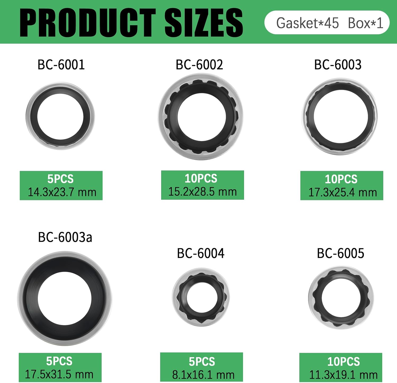 45PCS Car AC Gasket Kit,Metal & Rubber Car AC Seal Kit for Sealing and Anti-Spill Protection,6 Sizes of Cars ACS O Ring Kits for Air Conditioning Compressors with Storage Box