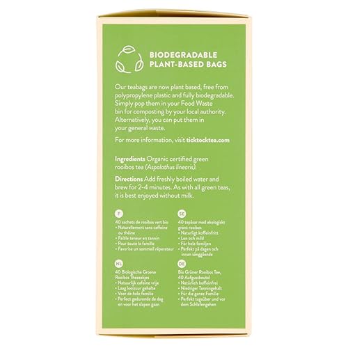Miniatura 4 de TICK TOCK TEAS Naturally - Té verde de hierbas Red Bush sin cafeína, 40 unidades, té verde Rooibos orgánico, 2.5 onzas