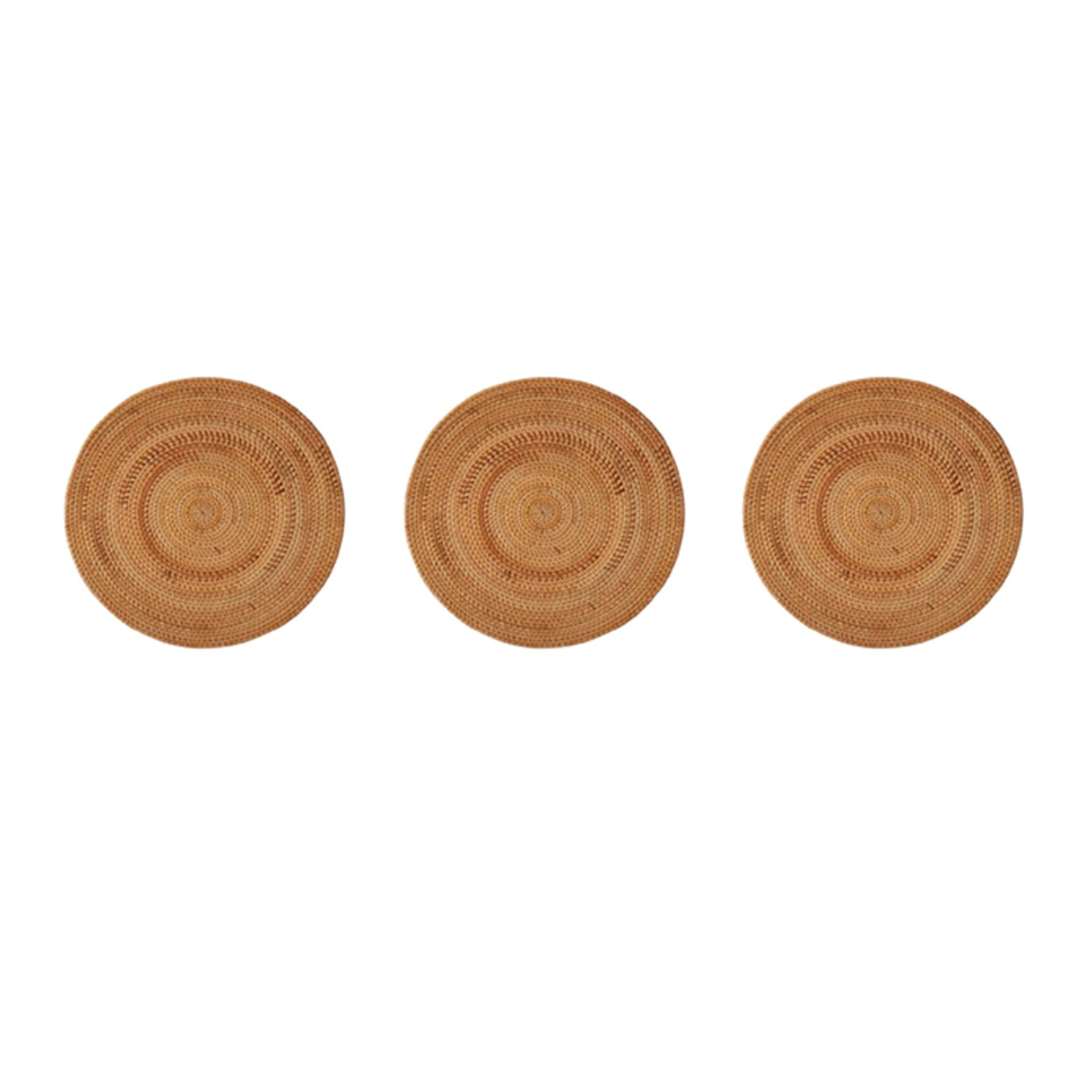 Hndhbfgrt 3X Rattan Woven Placemats,Round Mats,Non Slip Heat Place Mat,Wicker Placemat,Trivets for Hot Dishes Round