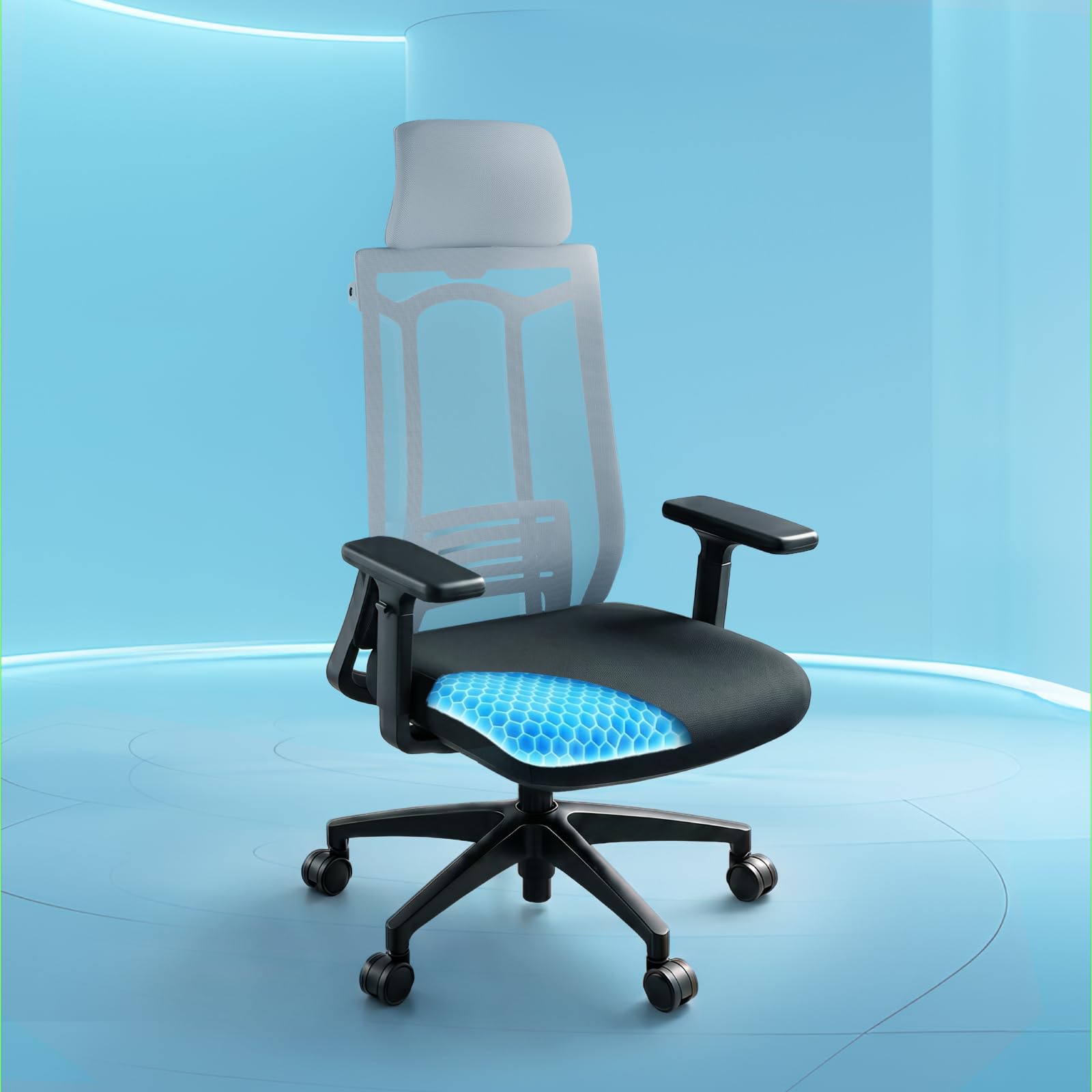The Sleep Company SwivL Ergonomic Office Chair | Mesh Backrest with Dual Spring Loaded OmniSwivel Technology | SmartGRID® Technology Seat | Adjustable Headrest & Armrests | 135° Recline | Grey