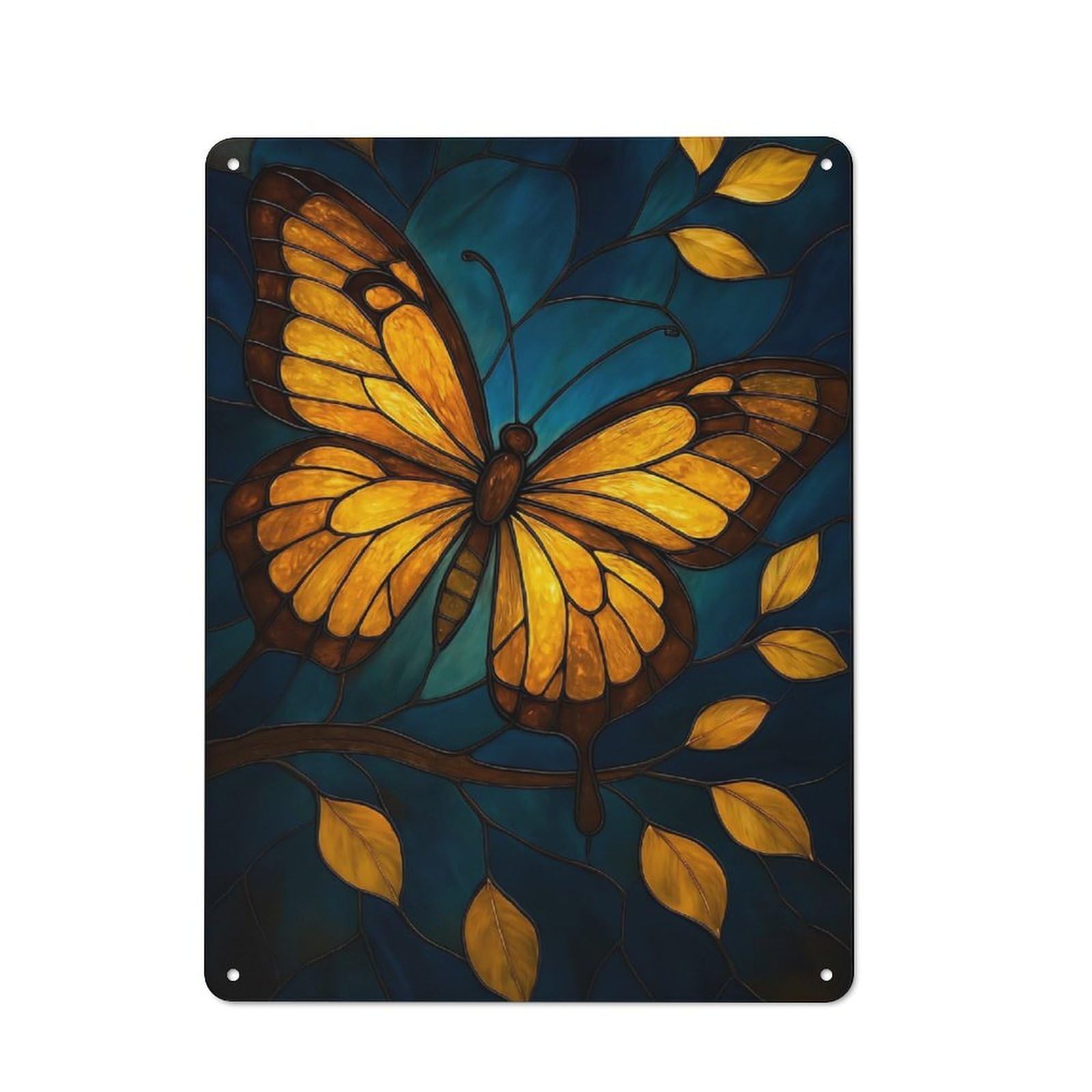 Stained Glass Butterfly Retro-style Tin Sign 40x30cm for Home Bar Wall, with Clear Retro Wall Decor Character