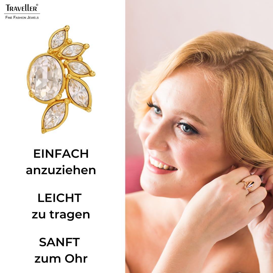 Traveller Ohrclip - Damen - Goldfarben - Kristalle - 22kt vergoldet - Halbe Blume - 20 x 12 mm - 157776