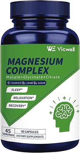 Complejo de magnesio - 300 mg de magnesio de malato, glicinato y citrato - Apoya el alivio del estrés y el sueño, nervios y metabolismo, relajación
