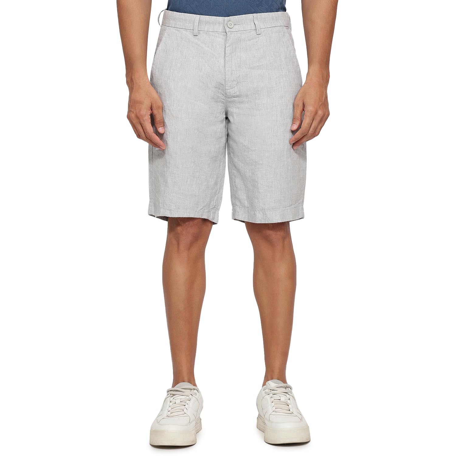 Men Regular Fit Plain Pattern Pure Linen Flat Front Casual Shorts-image-1
