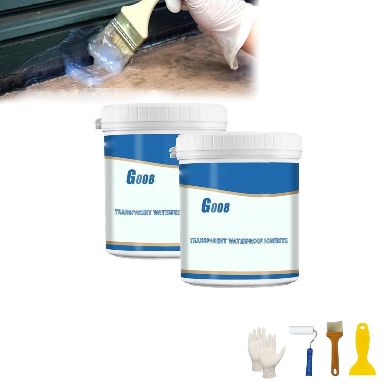 Ensemble de colle imperméable Cap Cut (gant, grattoir, brosse, rouleau) G008 Mastic transparent Colle transparente Agent imperméable invisible Revêtement anti-fuite (Color : A-350G*2)