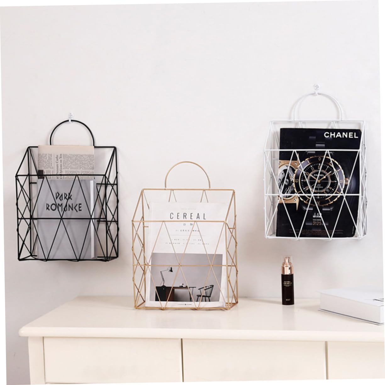 SOLUSTRE 1Pc Stylish Black Wrought Iron Magazine Storage Basket Wall Hanging Desktop Organizer for Books Newspapers and Files and Lightweight Design for Home Office