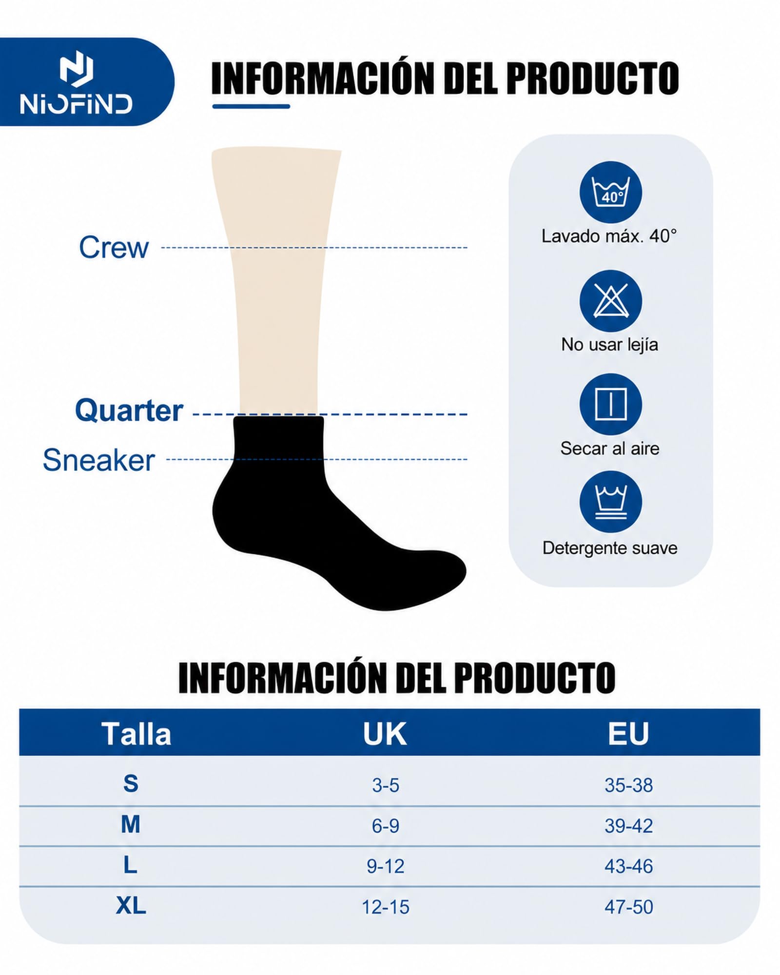 Niofind pack 6 pares calcetines deporte hombre y mujer de algodón transpirables, calcetines deporte hombre acolchados para running, fitness y uso diario