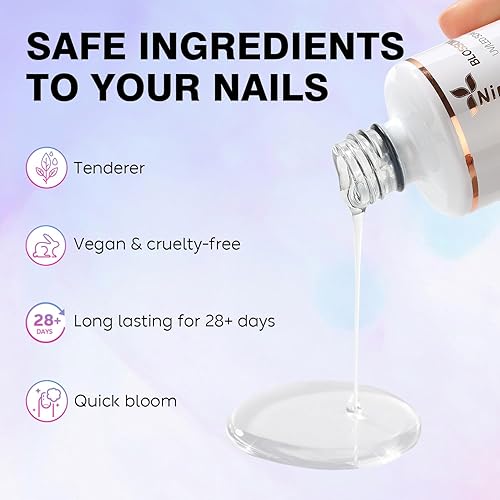 Miniatura 8 de Nicedeco Gel floreciente de uñas sin hema, 0.5 fl oz, sin crueldad, vegano, transparente, para efecto de propagación, estampado floral de acuarela