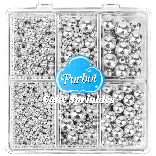 Image of Silver Pearl Sprinkles for Cake Decorating, 4 Sizes Sugar 130g /4.6oz, Cupcake, Ice Cream, Donuts, Macaron Toppings Supplies (2mm, 4mm, 7mm, 1cm)