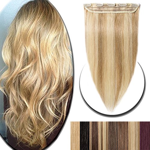 100% Real Hair Extensions Clip in Remy Human Hair 18" 50g One-piece 5 Clips Long Straight Hair Extensions for Women Wide Weft Soft Silky Balayage #18/613 Ash Blonde Highlighted with Bleach Blonde