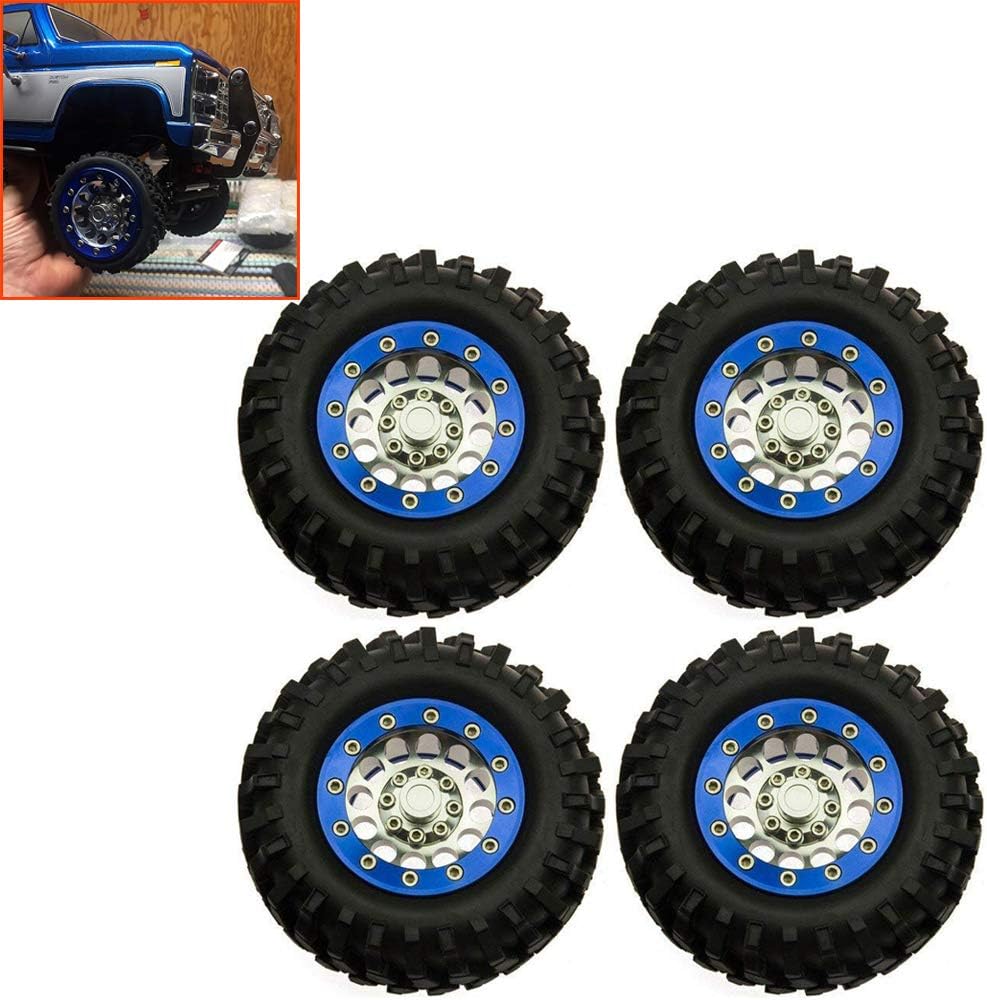4Pcs 1.9" Crawler Tires 108mm and 1.9" Beadlock Wheels for 1/10 Axial SCX10 Tamiya CC01 D90 D110 RC Crawler Car