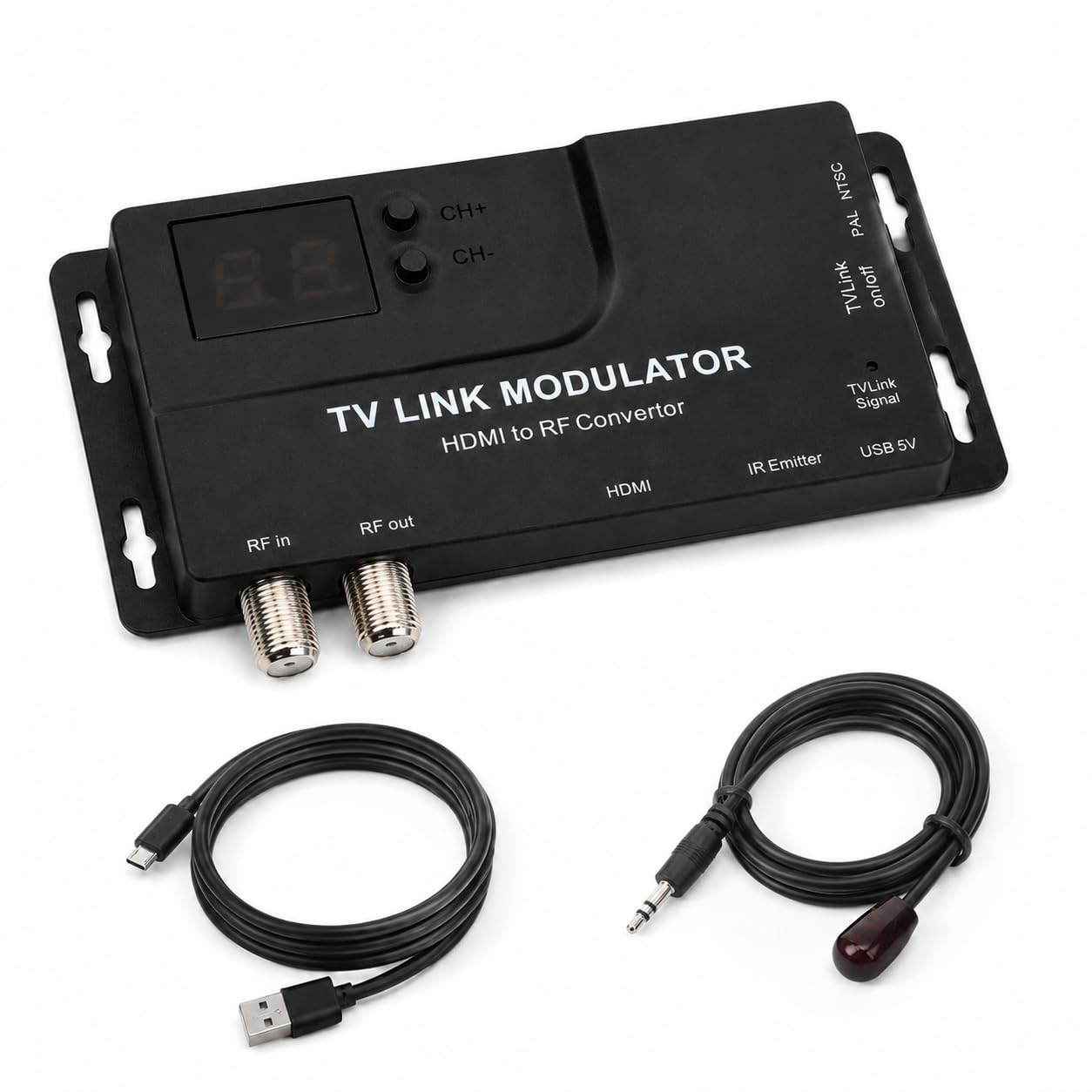 Diyeeni Modulatore RF, convertitore da HD a RF da 471,25 MHz a 885,25 MHz con supporto 1080P, adattatore coassiale NTSC PAL per segnale a lunga distanza CRT TV, console di gioco, DVD