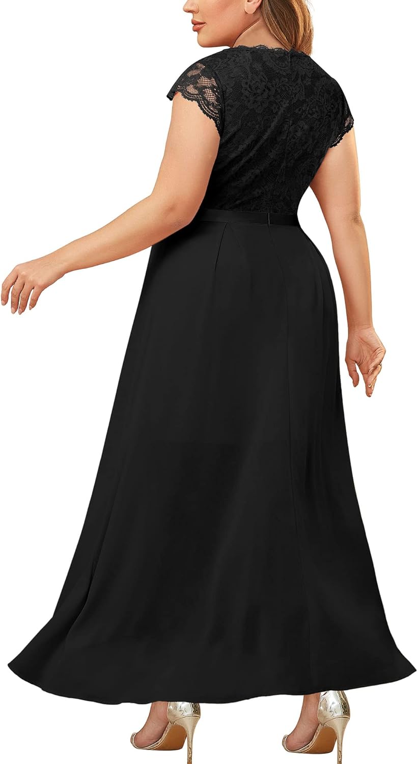 Miusol Women's Plus Size Formal Floral Retro Lace Elegant Bridesmaid Party Maxi Dress - Image 2