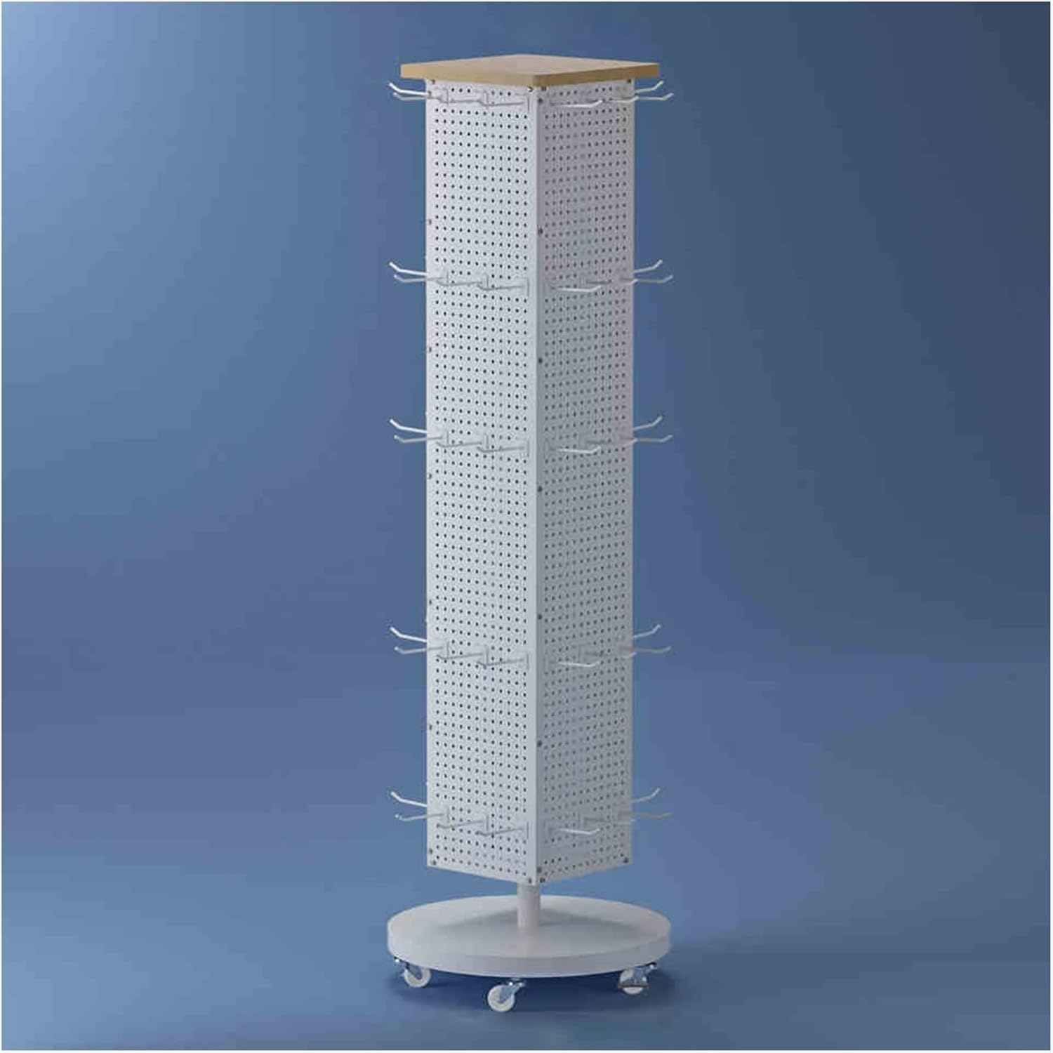 Large Supermarket Snack Rack with Universal Wheel, Movable Space-Saving Potato Chips Holder for Pantry, 360° Rotatable Candy Shelf Display for Store with Hooks(White,10 Hooks)