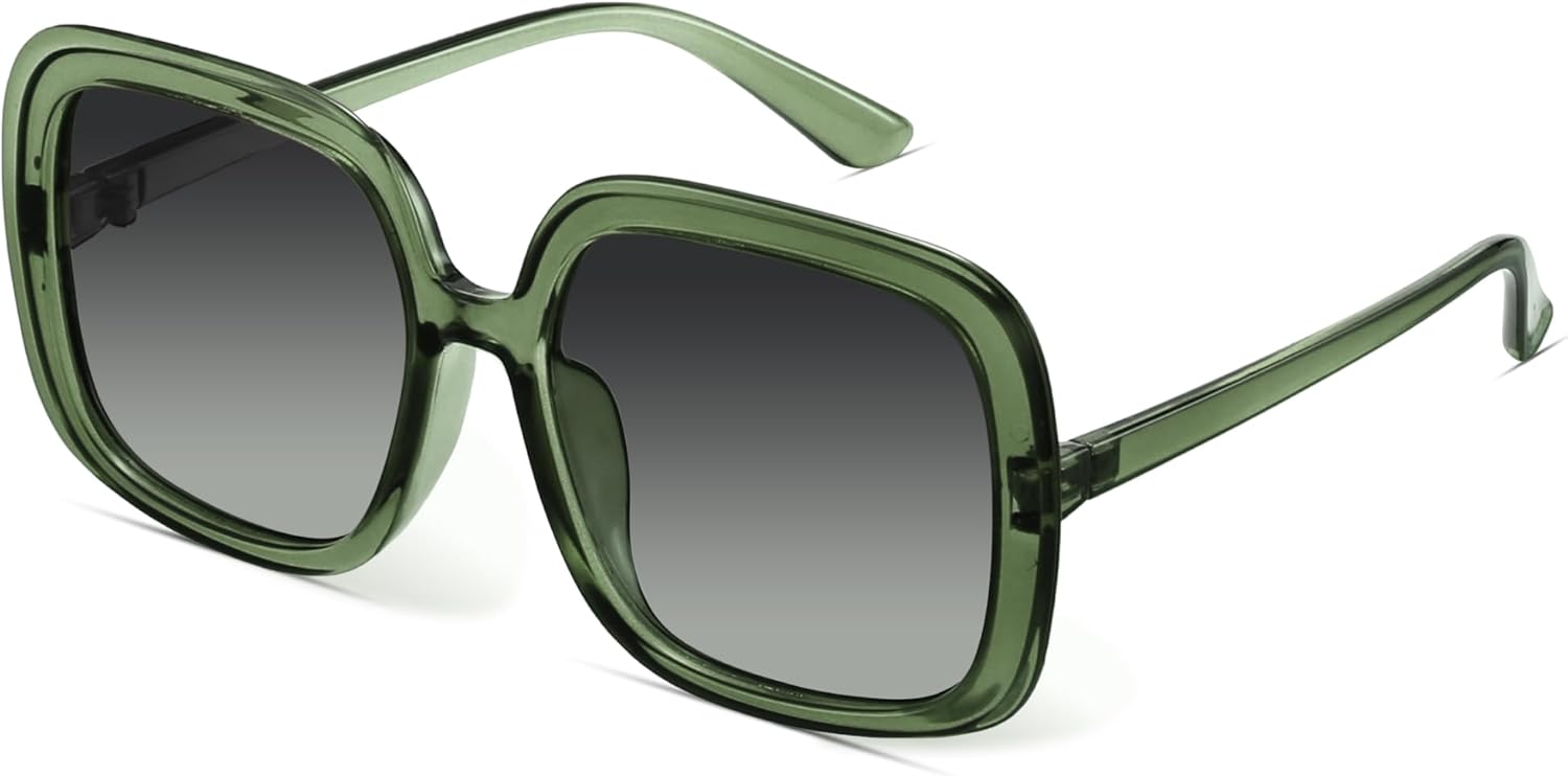 miyya Oversized Polarized Sunglasses Women, Trendy Retro Sun Glasses for Women 2025, Oversized Shades Dark Green/Gradient Green Polarized