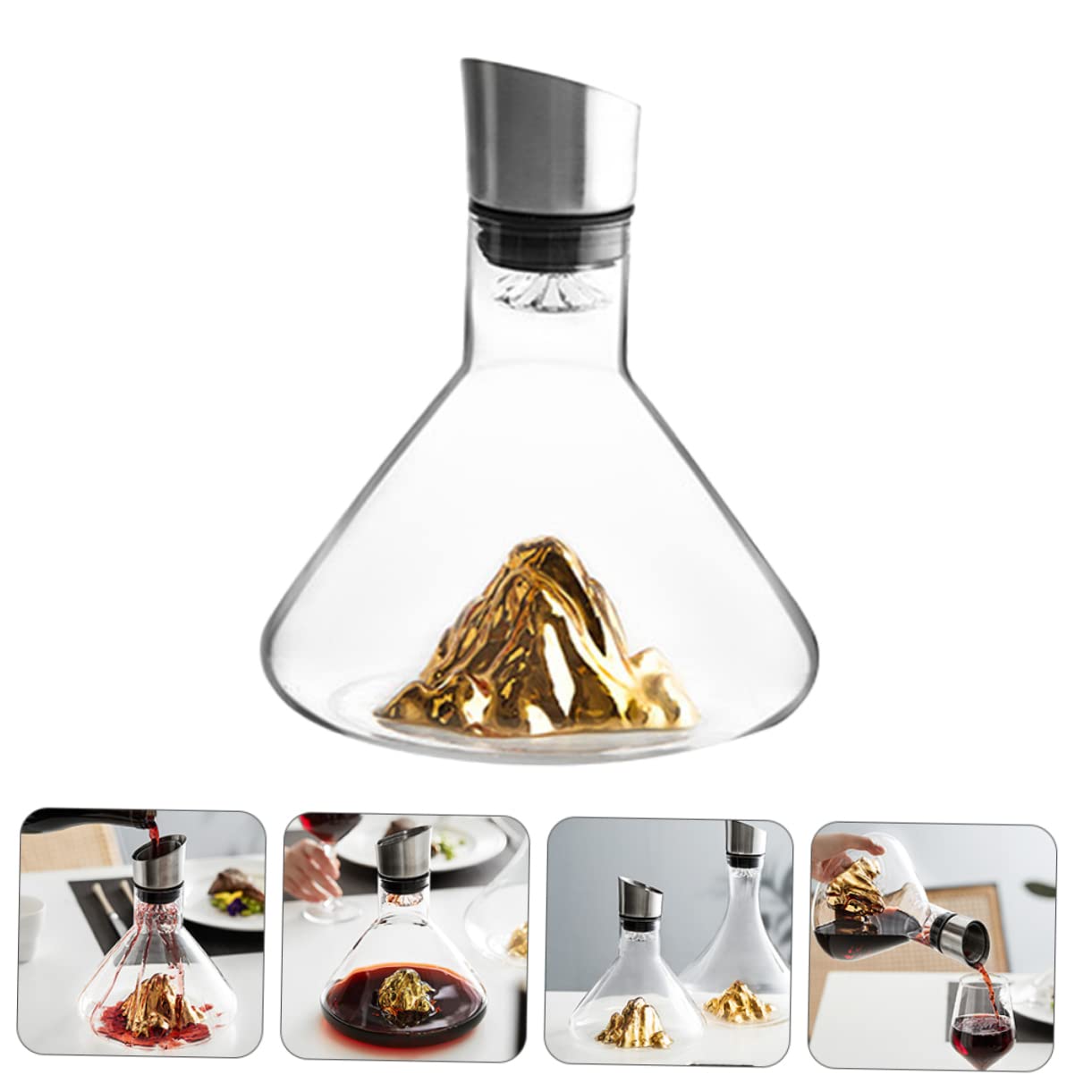 GLEAVI Decantador de Vino de Diseño Elegante y Simple Boca Inclinada para Fácil Vertido para Banquetes Restaurantes y Hogar