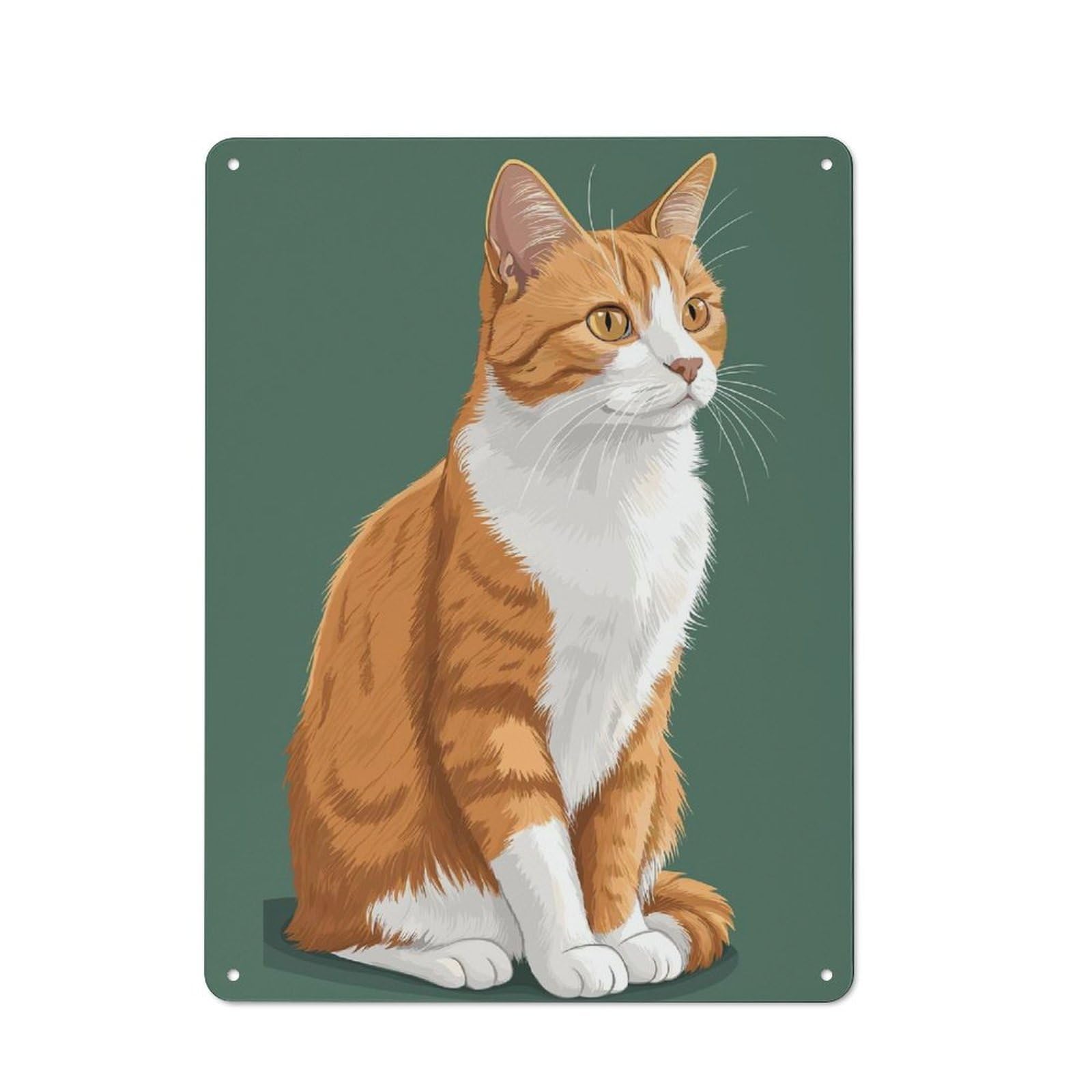 Junmoney Orange And White Cat Illustration Tin Wall Plaque 40X30cm With For Guest Room Or Hallway, For Hallway Wall Decor Fans
