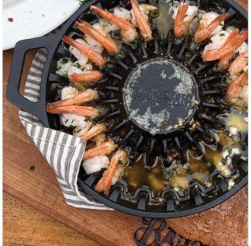 Miniatura 2 de Bayou Classic 7423 Sartén de camarones de hierro fundido pre-sazonado para cocinar y servir con capacidad para 24 camarones jumbo