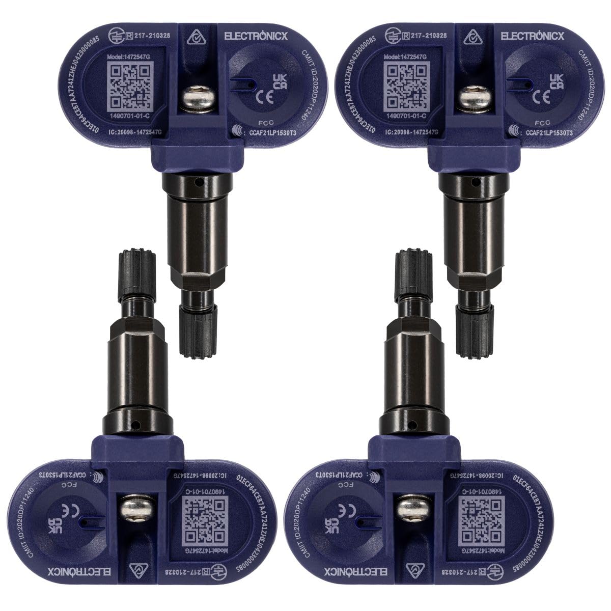 Electronicx 4X RDKS Sensor kompatibel mit Tesla Model 3 Y S X ab 2020 BLE vorprogrammiert TPMS Reifendrucksensor Metallventil Schwarz 4er Set Ersatz Alufelgen Stahlfelgen
