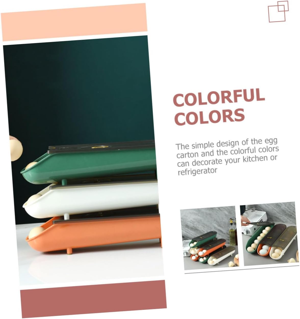 Artibetter 3pcs Egg Holder for Refrigerator Automatic Rolling Egg Storage Boxes Cover Stackable Freezer Organizer White Green and Orange for Neat Freezer Organization