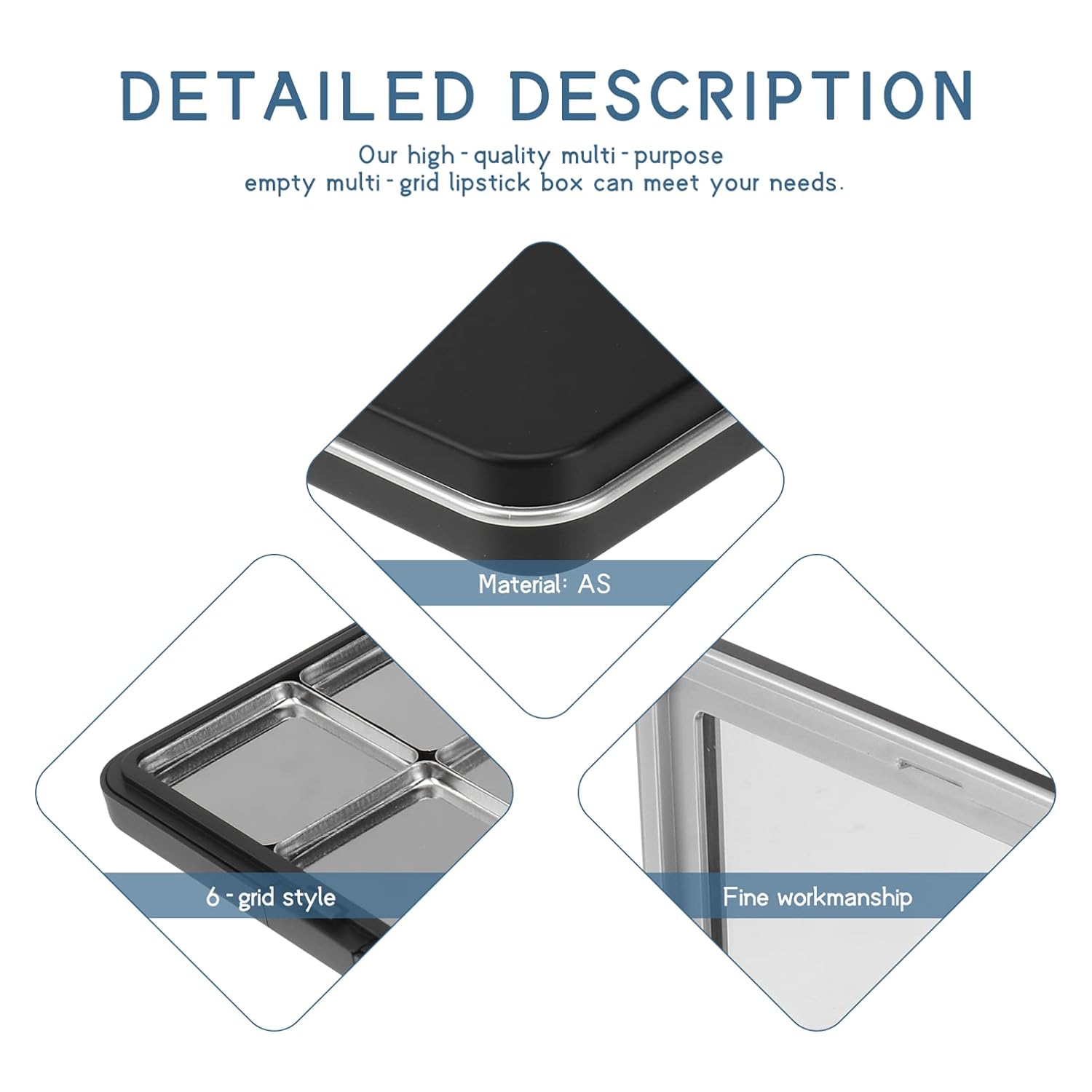 Mobestech Empty Makeup Palette Matte Black Magnet Empty Box Refillable Makeup Container Case Empty Eyeshadow Box Case with 6 Grids for Eyeshadow Lip Balm Blush Powder with Seal(Black,11x7.4cm)