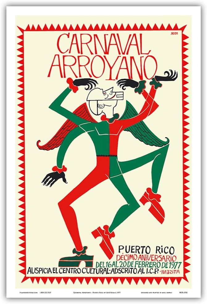 Carnaval Arroyano - Puerto Rico - 10th Anniversary - February 16 to 20 1977 - Vintage Carnival Poster by José Rosa c.1977 - Master Art Print (Unframed) 13in x 19in