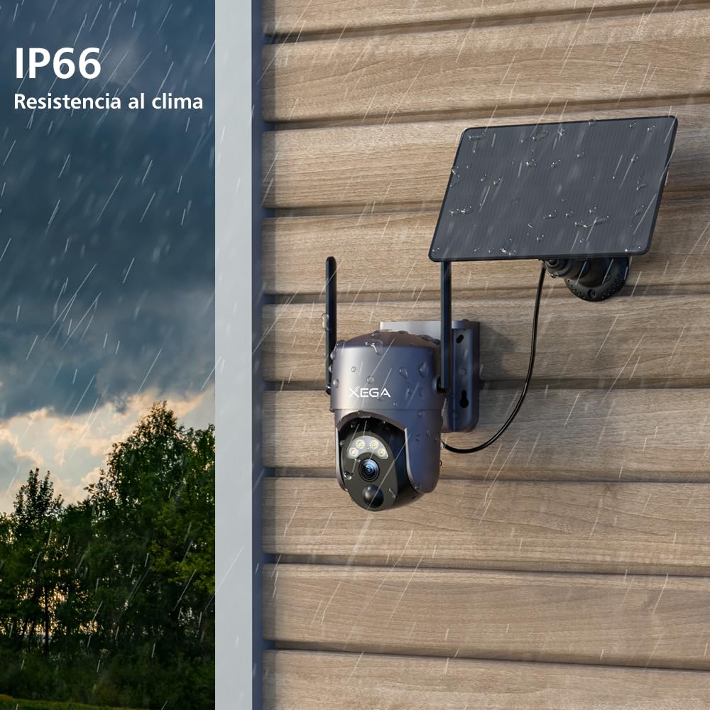Xega 4 Piezas Cámara de Seguridad Solar Inalámbrica para Exteriores Wi-Fi | 2K Cámara de Vigilancia para la Seguridad del Hogar, Visión Nocturna, Detección de Personas PIR, Audio Bidireccional