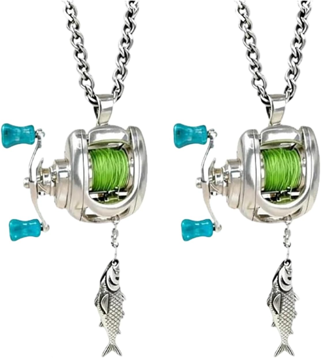 Fishing Reel Necklace Rotating Handle Swirling Reel Pendant Keychain Backpack Charm Keychain for Fishermen
