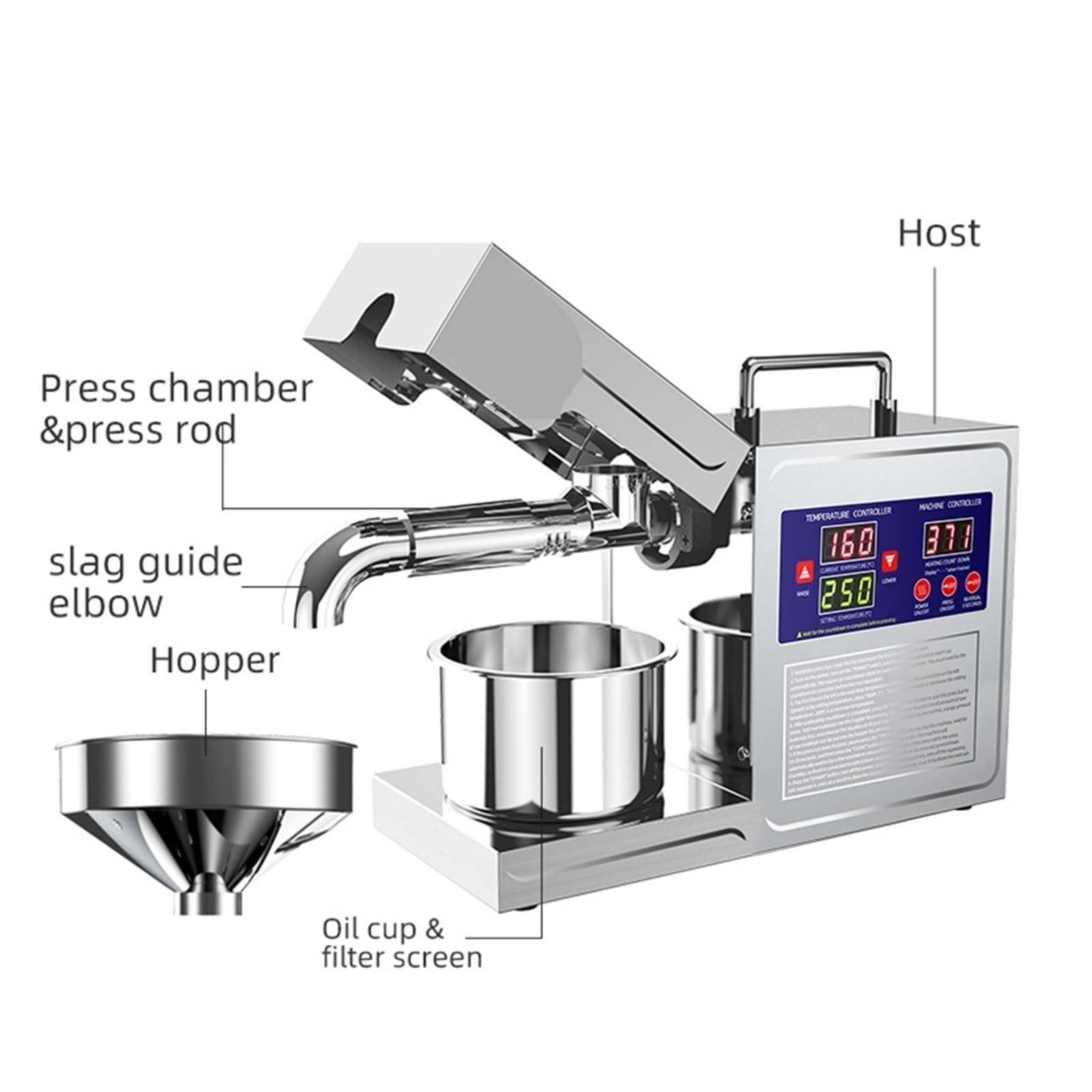 Máquina de prensado de Aceite doméstica automática multifunción de Acero Inoxidable para Cacahuetes, prensado en Caliente y en frío.