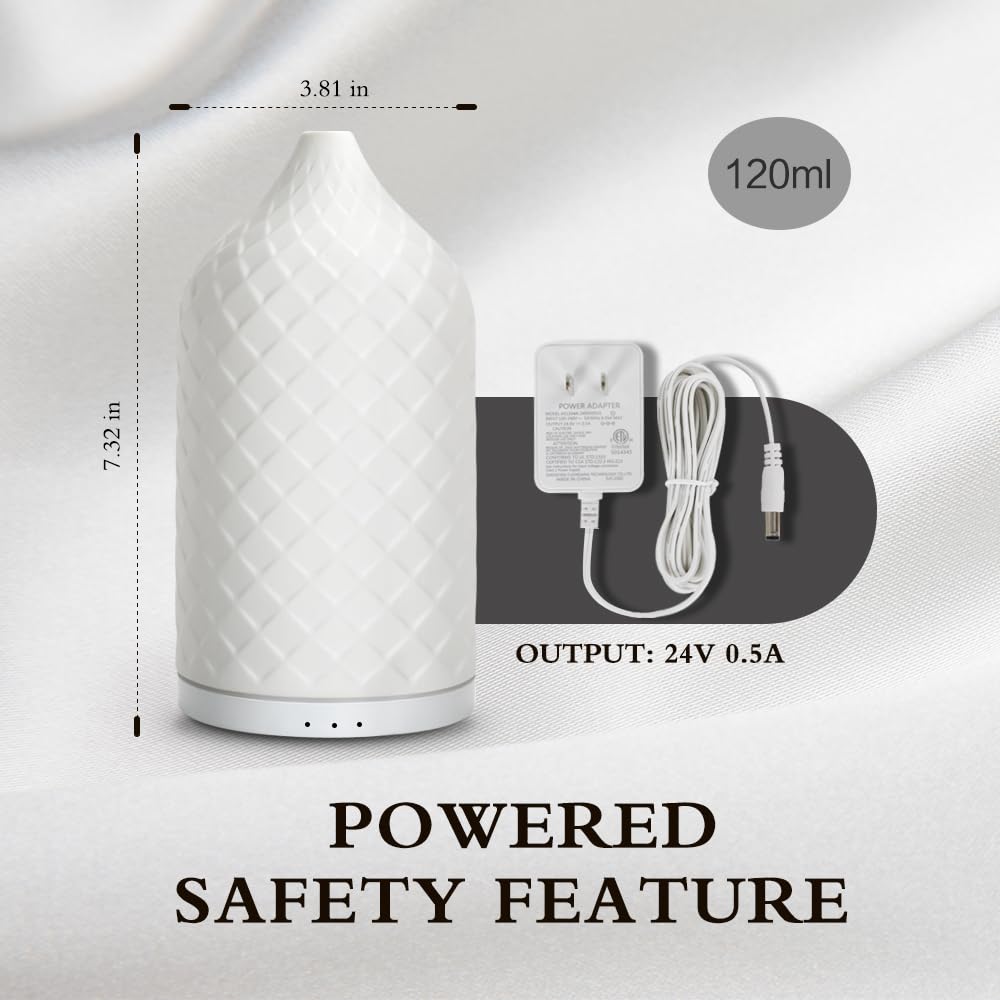 Dyfuzor olejków eterycznych do domu, ceramiczny dyfuzor do aromaterapii do olejków eterycznych, dyfuzor olejków 120 ml z wodoodpornym automatycznym wyłączaniem i 7 diodami LED do dużego